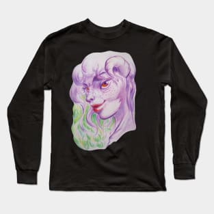 Satyr girl with violet skin and horns Long Sleeve T-Shirt